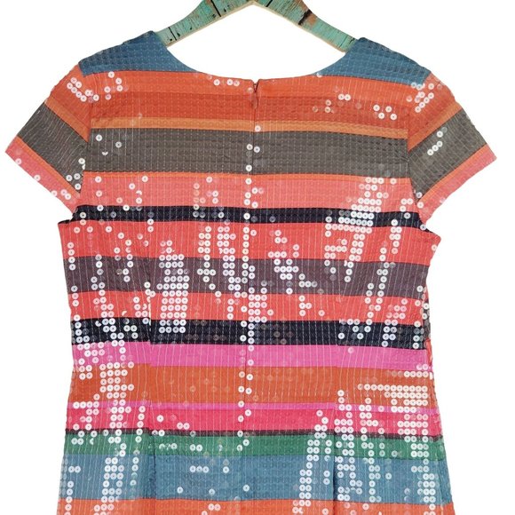 Corey Lynn Calter Round Neck Full Sequin Multi-Color Striped Shift Dress, Sz 0 - Picture 4 of 10
